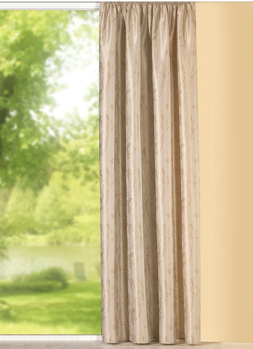 Klassisk - Över gardin med lövmönster, i storlek 358 (H145xW140 cm) till 456 (H245xW140 cm), i färg NATUR Utsikt 1