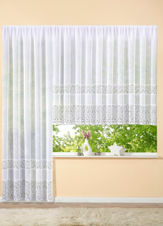 Klassisk - Lång gardin med universalskeneband, i storlek 176 (H175xW250 cm) till 294 (H245xW500 cm), i färg VIT Utsikt 1
