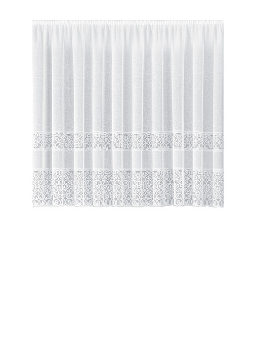 Klassisk - Blomsterfönstergardin med universellt skenband, i storlek 136 (H120xW250 cm) till 174 (H160xW500 cm), i färg VIT Utsikt 1