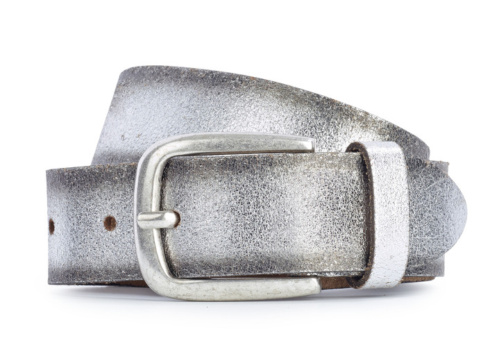 Tillbehör - Trendigt läderbälte för damer, 3 cm brett, i storlek 090 till 110, i färg ANTIK SILVER Utsikt 1