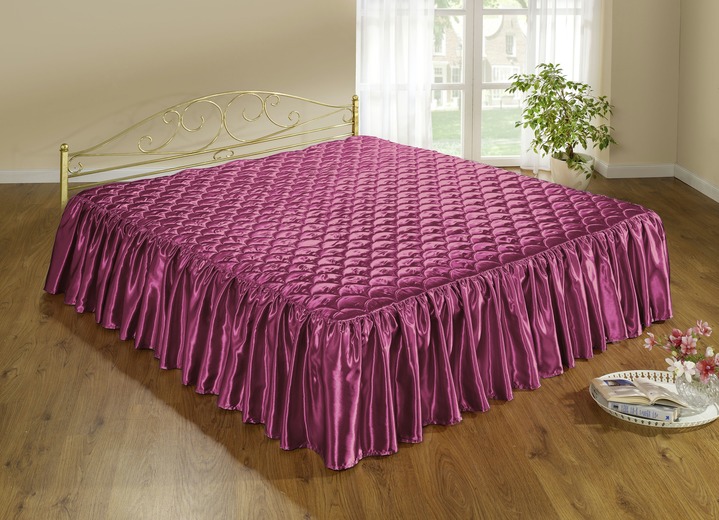 Överkast - Elegant, glänsande överkast och örngott med quiltning i skallook, i storlek 873 (för enkelsäng, 1 sänghimmel, 140x200 cm) till 916 (för fransk säng, 3 sängkappor, 280x250 cm), i färg VIN, RÖD Utsikt 1