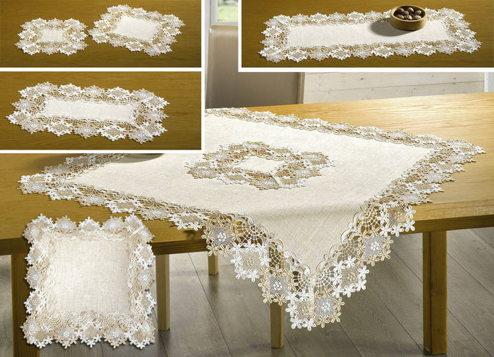 Heminredning - Smakfull bord- och vardagsrumsdekoration med linne, i storlek 101 (doily, 35/ 50 cm) till 404 (örngott, 40/ 40 cm), i färg LJUSBRUN