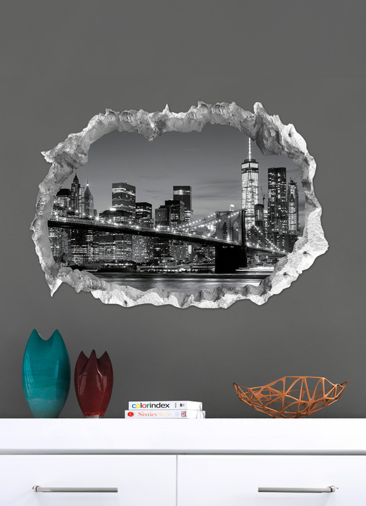 Bilder - 3D-väggtatuering New York med imponerande 3D-effekt, i färg GRÅ Utsikt 1