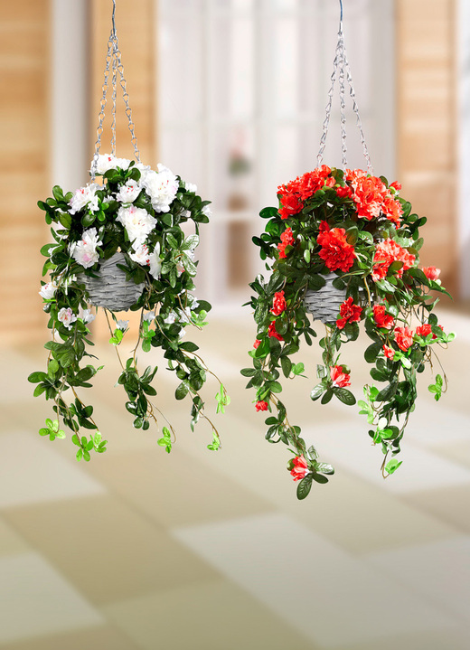 Trädgårdsdekoration - Azalea hängkorg med praktisk upphängning, i färg VIT