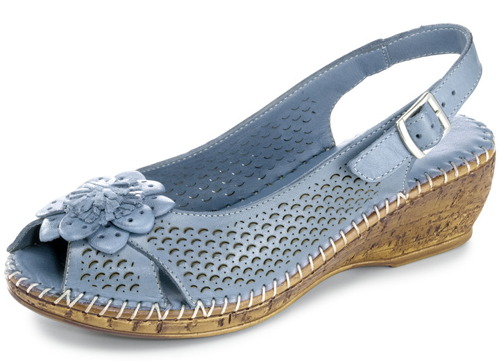 Sandaletter & slip in-skor - Gemini sandal med läderblomma, i storlek 036 till 042, i färg JEANS Utsikt 1