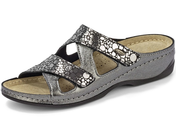 Sandaletter & slip in-skor - ELENA EDEN mulor gjorda av metalliserad kohud, i storlek 036 till 042, i färg ANTRACIT METALLIC