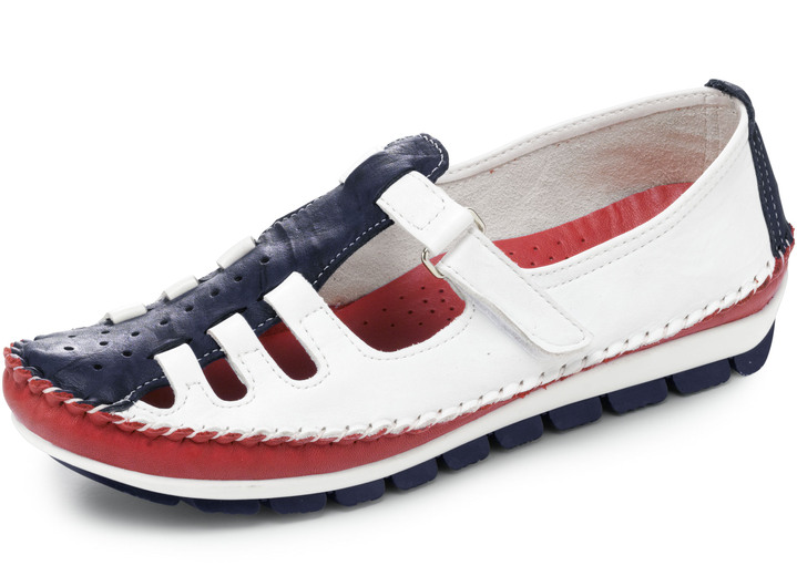 Sport- & fritidsskor - Gemini mockasinloafer i somrig design, i storlek 035 till 042, i färg VIT-NAVY-RÖD Utsikt 1