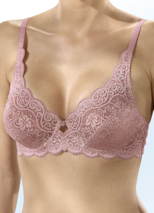 Bh med spets - Triumph Amourette bygel-bh med elastisk spets, i storlek 075 till 100, i kopp E, i färg GAMLA ROSA Utsikt 1