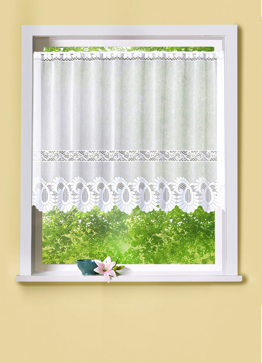 Korta gardiner - Liten fönstergardin med stånggenomföring, i storlek 120 (80x100 cm) till 125 (100x150 cm), i färg VIT Utsikt 1