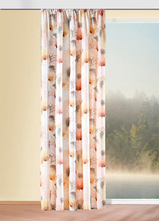 Klassisk - Blommig designad gardin med universal rälstejp, i storlek 358 (H145xW140 cm) till 456 (H245xW140 cm), i färg FLERFÄRGAD Utsikt 1