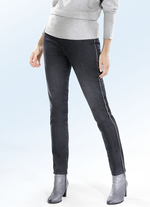 Byxor med resårlinning - Jeans med eleganta, glänsande broderier, i storlek 017 till 052, i färg SVART