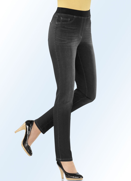 Byxor med resårlinning - powerstretch-jeans i pull-on-stil, i storlek 018 till 092, i färg SVART Utsikt 1