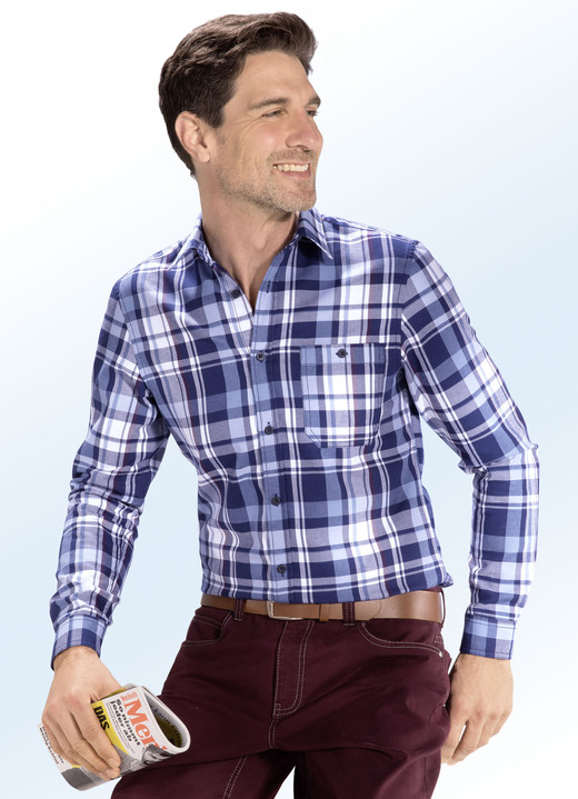 Fritidsskjortor - Snygg skjorta i fin flanell, i storlek 3XL (47/48) till XXL (45/46), i färg MARINBLÅ-LJUS PETROL-BORDEAUX-VIT RUTIG