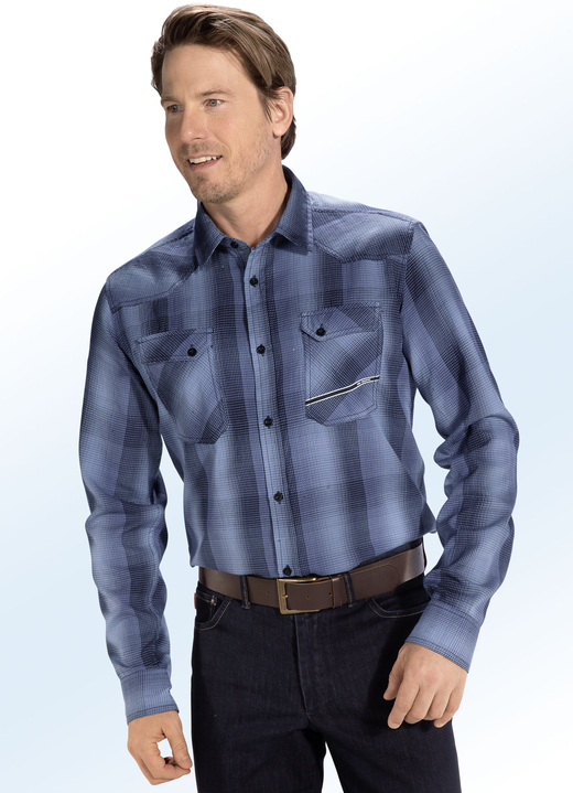 Fritidsskjortor - Skjorta med bröstfickor med lock, i storlek 3XL (47/48) till XXL (45/46), i färg INDIGO BLÅ-BLÅ