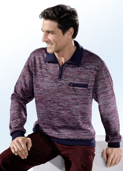 Toppar - Stickad tröja med kort blixtlås i kragen, i storlek 046 till 062, i färg MARIN-BORDEAUX-ECRU