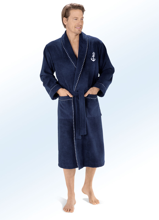 Badkläder - Morgonrock med ankarbroderi, i storlek L till XXL, i färg MARIN Utsikt 1
