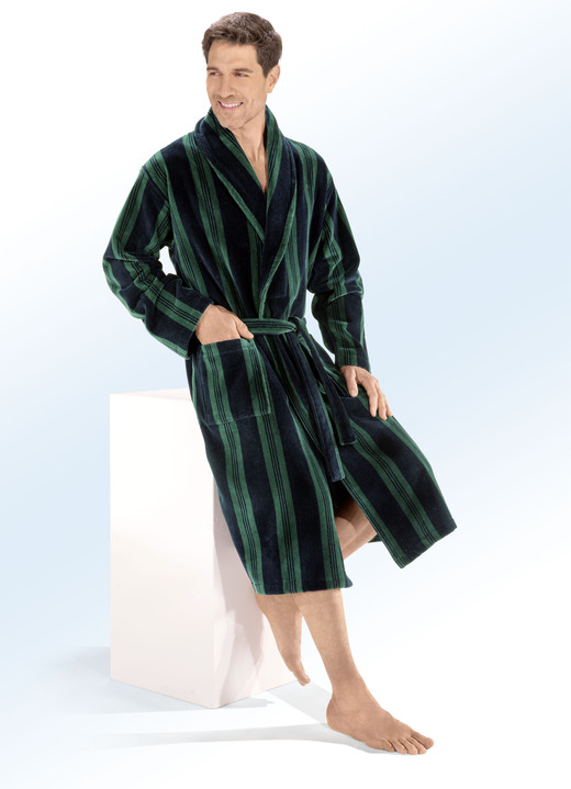 Badkläder - Dubbel morgonrock med sjalkrage, i storlek L till XXL, i färg MARIN GRÖN