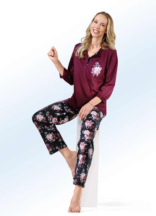 Lång- & kortärmade pyjamasar - Tvåpack långärmad button-down pyjamas, i storlek 036 till 060, i färg 1X BORDEAUX-SVART-FÄRG, 1X SVART-BORDEAUX-FÄRG Utsikt 1