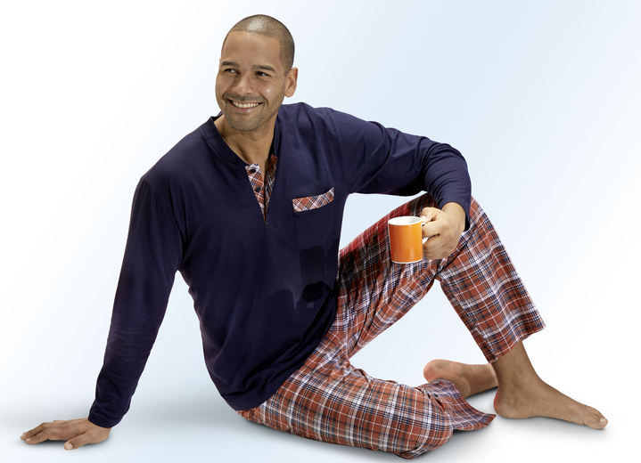 Kortärmade pyjamasar - Värde paket: Pyjamas och shorty med knappslå, bröstficka och rutmönster, i storlek 046 till 060, i färg MARIN RUST Utsikt 1
