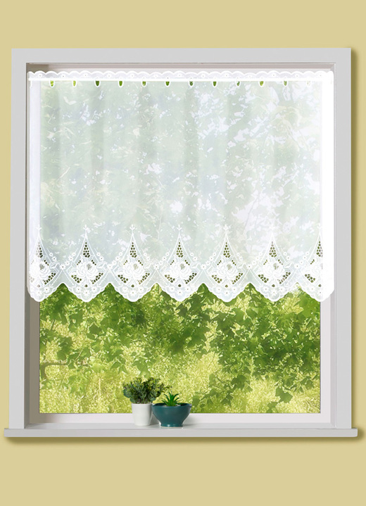 Korta gardiner - Liten fönstergardin med stånggenomföring, i storlek 884 (H80xW150 cm) till 898 (H100xW300 cm), i färg VIT
