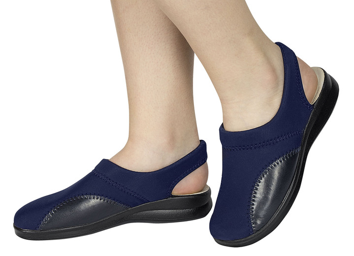 Sandaletter & slip in-skor - Sköna ”träskor” i stretchmaterial med elastisk infästning, i storlek 036 till 042, i färg MARIN Utsikt 1