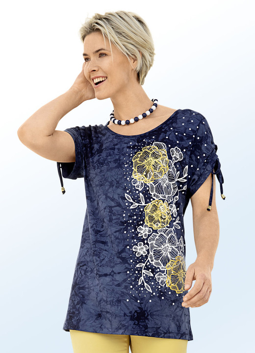 Toppar med strass - Skjorta i trendig batiklook i 2 färger, i storlek 036 till 054, i färg MARIN Utsikt 1