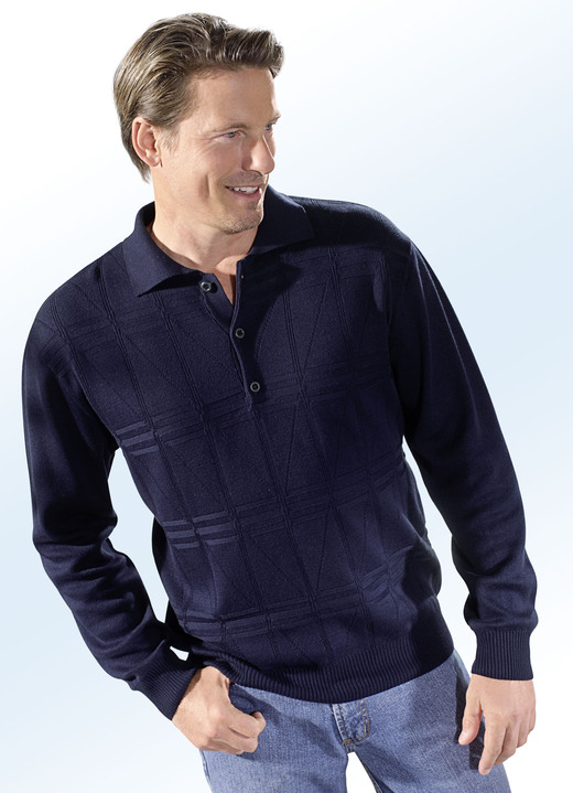 Tröjor & stickat mode - Pikétröja med kort knappslå i 3 färger, i storlek 046 till 062, i färg MARIN Utsikt 1
