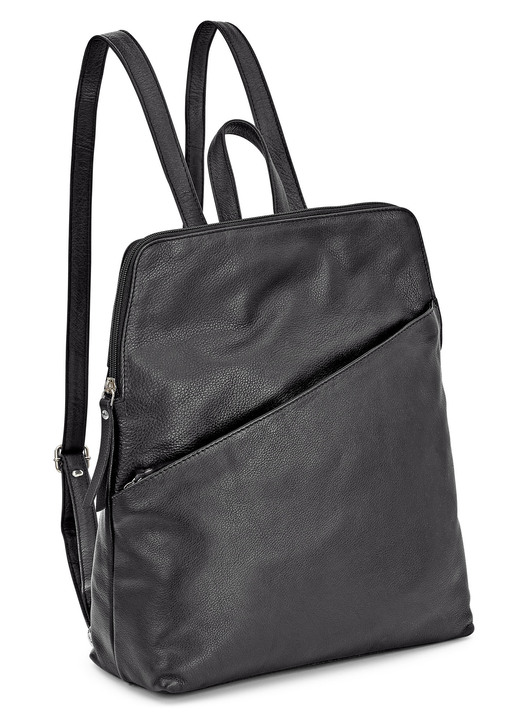 Väskor för kvinnor - Laurina-ryggsäck i helnappaläder från ko, i färg SVART Utsikt 1