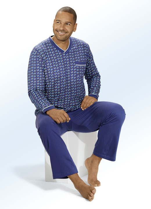 Pyjamasar - Pyjamas med V-ringning och påsydd bröstficka, i storlek 048 till 062, i färg BLÅMYNTA