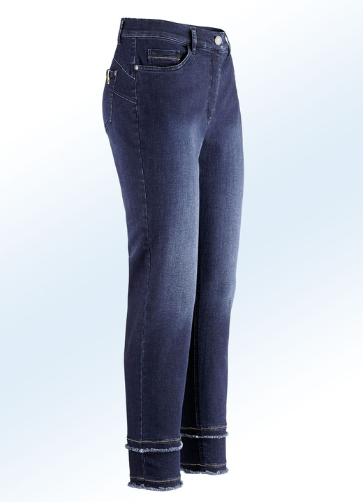 - Ankellånga jeans med gnistrande dekorativa band och franskant, i storlek 017 till 052, i färg MÖRKBLÅ Utsikt 1