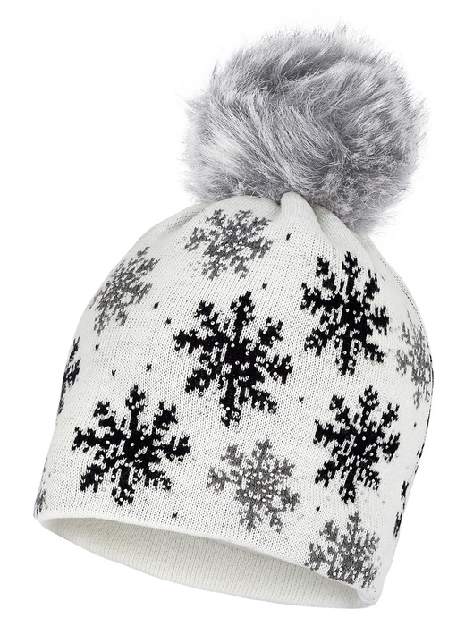 Tillbehör - Trendig damhatt med snöflingemotiv, i färg VIT Utsikt 1