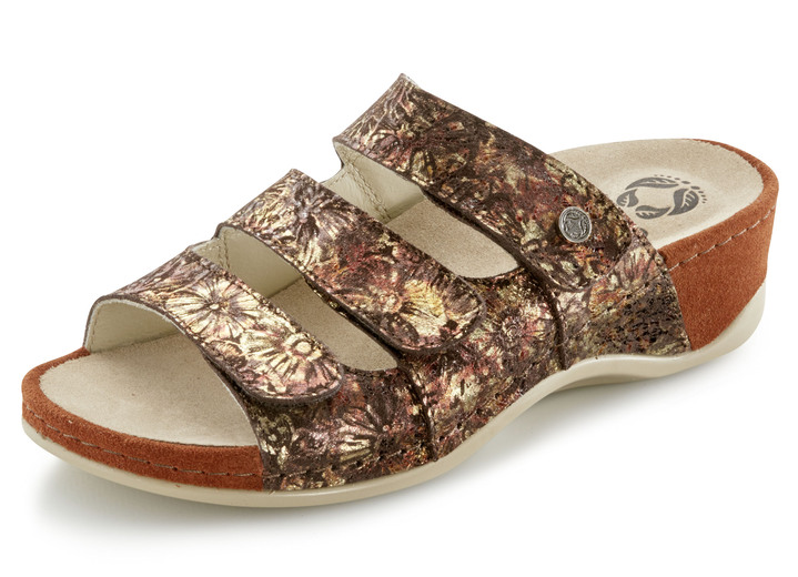 Sandaletter & slip in-skor - Mubb mulor med elegant prägling, i storlek 036 till 042, i färg BRUNT-GULD Utsikt 1