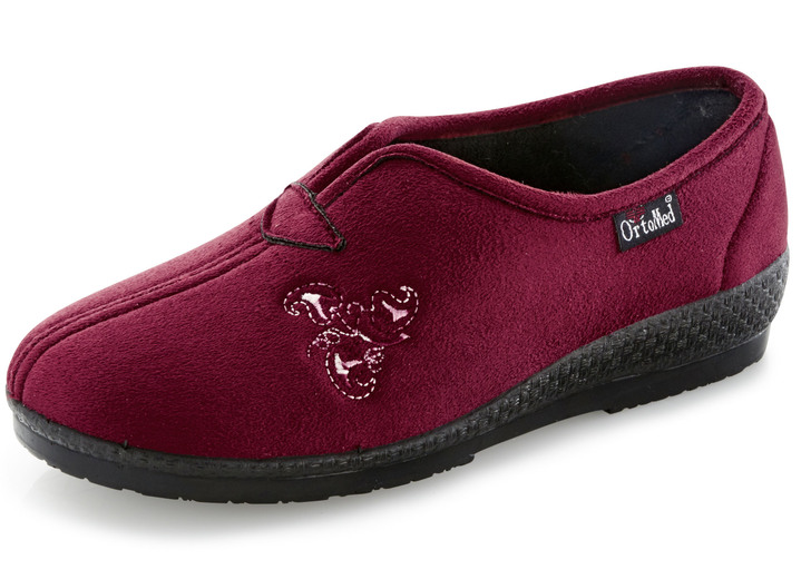 Tofflor - Klassiska damtofflor, bredd H, med broderi, i storlek 036 till 041, i färg BORDEAUX Utsikt 1