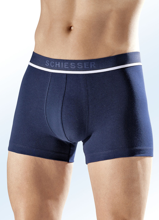Underkläder för män - Schiesser Trepack byxor med elastisk linning, i storlek 004 till 008, i färg 1X MARINBLÅ, 1X RÖD, 1X GRÅMELERAD Utsikt 1
