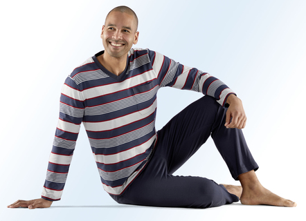 2-pack pyjamas med v-ringning, bröstficka, garnfärgat randigt mönster