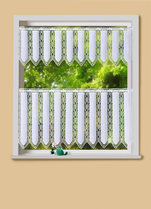 Korta gardiner - Kort gardin med intrikat arbetad makramé-spets, i storlek 662 (30x126 cm) till 888 (90x210 cm), i färg VIT Utsikt 1
