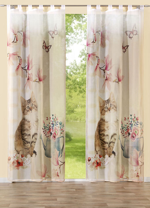Hemtextil - Digitaltryckta gardiner och mörkläggningsgardiner med kattmotiv, i storlek 365 (145x120 cm) till 572 (245x120 cm), i färg , I utförande Dekorativ scarf med Universal Rail Tape
