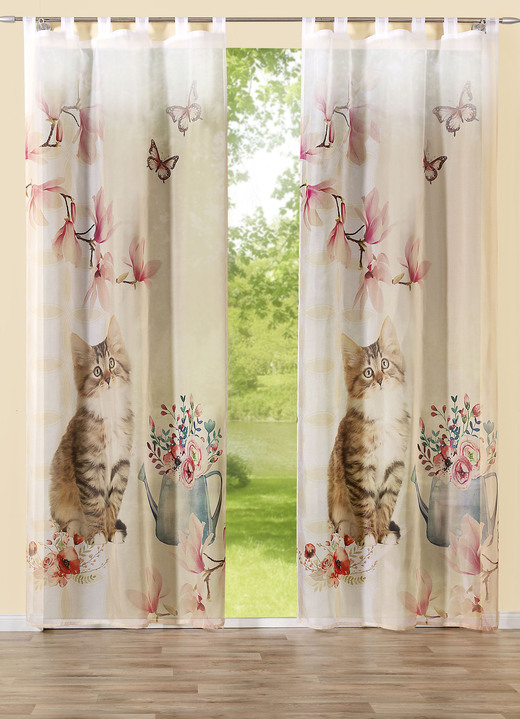 Hemtextil - Digitaltryckta gardiner och mörkläggningsgardiner med kattmotiv, i storlek 397 (175x120 cm) till 559 (225x120 cm), i färg , I utförande Dekorativ halsduk med öglor