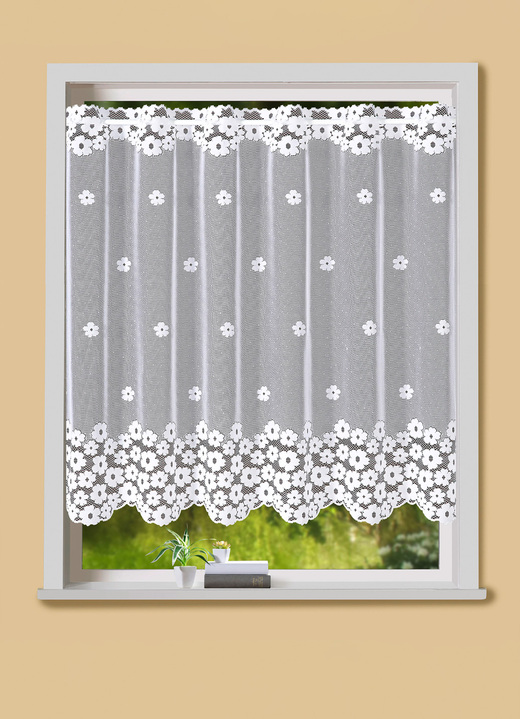 Korta gardiner - Liten fönstergardin med stånggenomföring, i storlek 856 (H60xW103 cm) till 898 (H120xW165 cm), i färg VIT