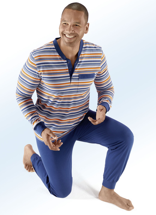 Kortärmade pyjamasar - Värdepaket: Pyjamas och shorts med knappslå, bröstficka och randig design, i storlek 050 till 060, i färg BLÅFÄRGIG Utsikt 1