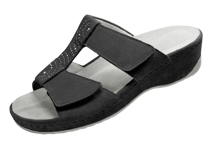 Sandaletter & slip in-skor - Kardborrspantolett i äkta läder, i storlek 036 till 042, i färg SVART Utsikt 1