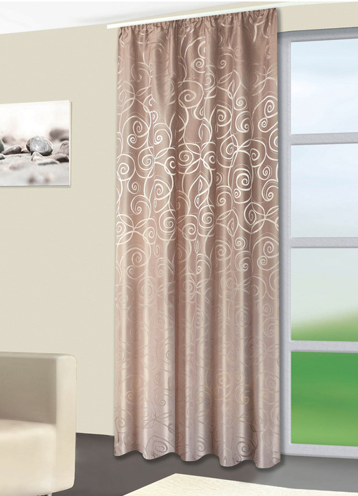 Gardiner - Dekorativ halsduk med vikfåll, i storlek 358 (H145xW140 cm) till 456 (H245xW140 cm), i färg TAUPE Utsikt 1