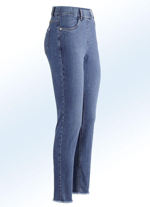 Byxor med resårlinning - Magiska jeans med trendig fransfåll, i storlek 017 till 052, i färg JEANS BLÅ Utsikt 1