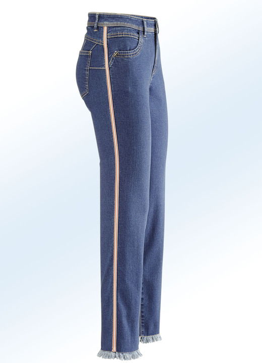- Jeans med ett trendigt dekorativt band, i storlek 017 till 050, i färg DENIM BLÅ-ECRU-ORANGE Utsikt 1