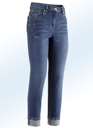 Eleganta jeans i 7/8-längd med vackra strasskanter