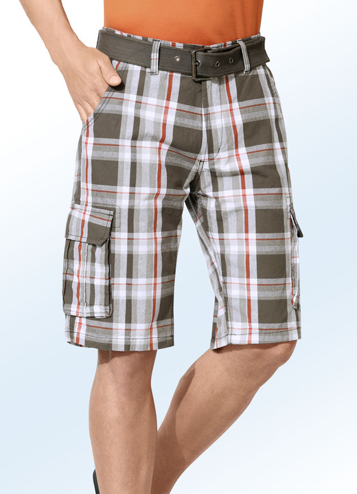 Shorts & bermudashorts - Bermudashorts med bälte och cargofickor i 2 färger, i storlek 024 till 060, i färg OLIV-VIT Utsikt 1