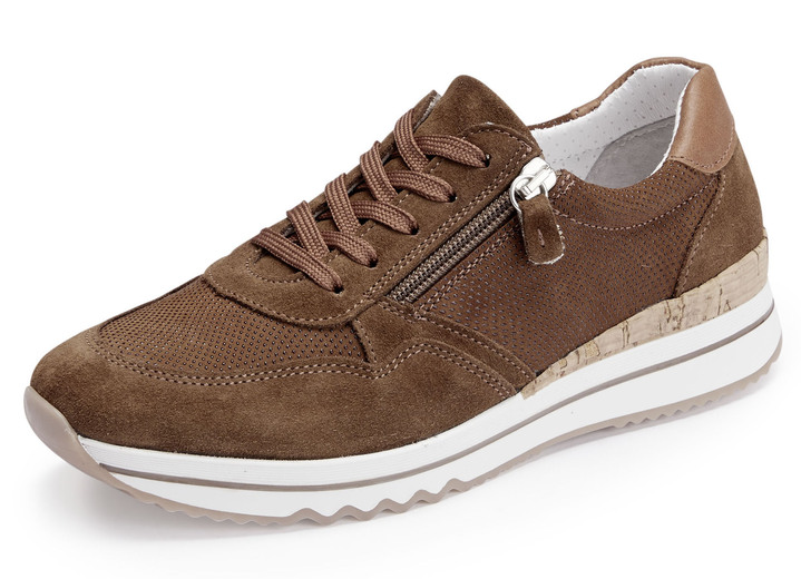 Damskor - ELENA EDEN sneakers med snörning och dragkedja i sidan, i storlek 036 till 042, i färg COGNAC Utsikt 1