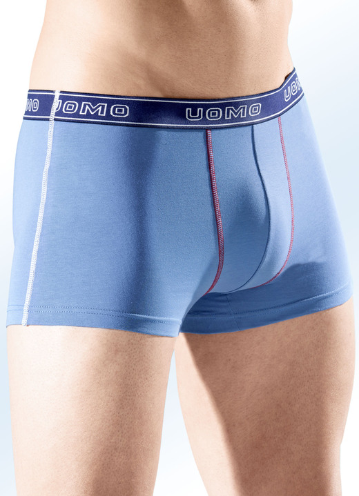 Underkläder för män - Fyrapack byxor med kontrastsömmar, i storlek 004 till 010, i färg 2X AZURBLÅ, 2X MARINBLÅ