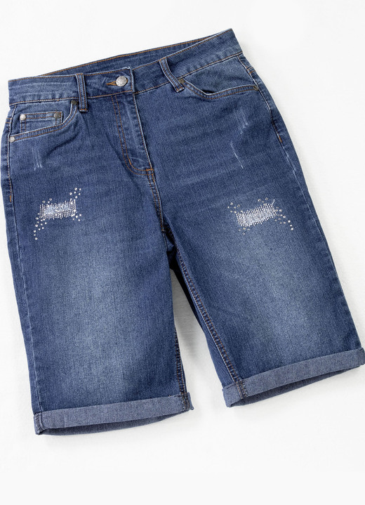 7/8-byxor, capribyxor, bermudashorts - Denim Bermudashorts med fantastiska begagnade effekter, i storlek 032 till 050, i färg JEANS BLÅ Utsikt 1