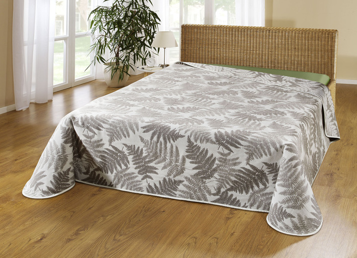 Prydnadskuddar & överdrag - Överkast med naturliga bladmotiv, i storlek 873 (för enkelsäng, 135x210 cm) till 924 (2 örngott, 50x 50 cm), i färg NATUR Utsikt 1